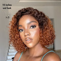 Trendy Mix Brown Short Cut Curly Minimalist HD Lace Glueless Side Part Curly Bob Wig 100% Human Hair