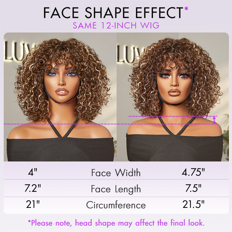 Beginner Friendly Water Wave Minimalist Lace Glueless Short Curly Wig with Bangs