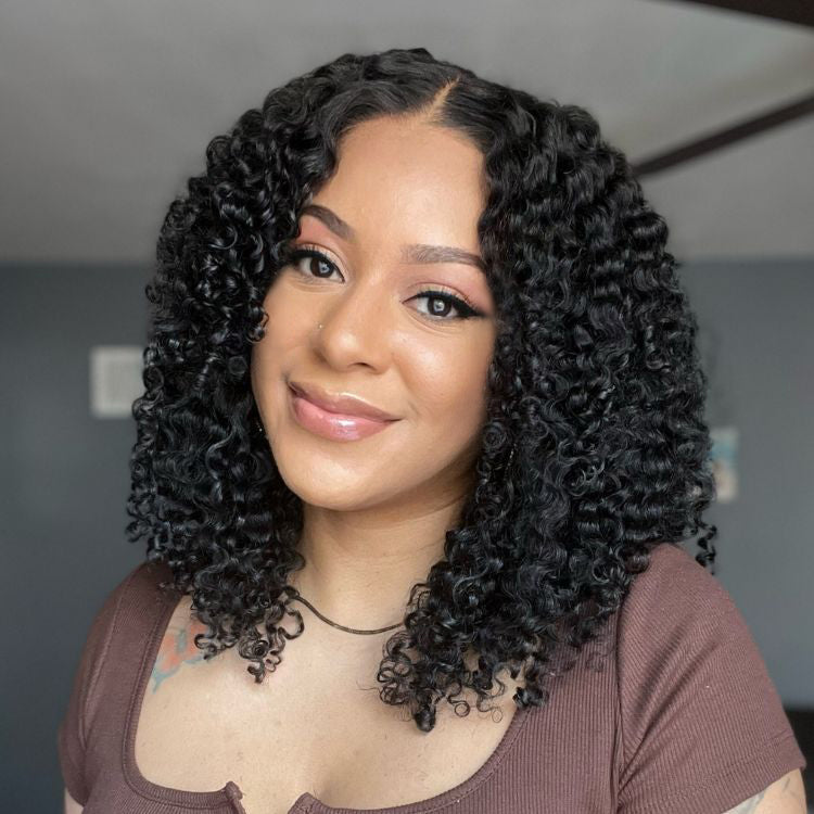 US ONLY | Non-Returnable | 16 Inches Curtain Bangs Jerry Curly Glueless Y-Shape HD Lace Wig