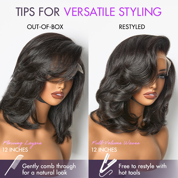 Effortlessly Chic Butterfly Cut Layered Wavy Glueless HD Minimalist Lace Short Wig