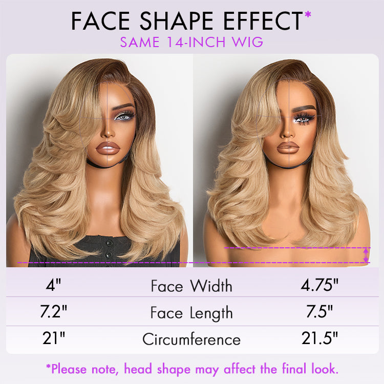 Ombre Blonde Blow Out Layered Cut Wavy Glueless HD Minimalist Lace Wig