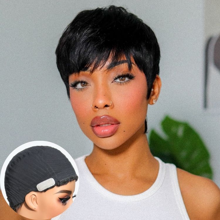 Exclusive Sale | Throw On & Go Short Cut with Bangs Wig Ultra Comfort Cotton Cap Glueless Wig Hair Loss Friendly - US Only