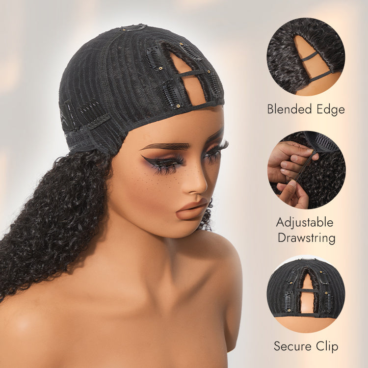 LUVME REMOVABLE SEW-IN™ Wig 180% Density  Kinky Curly / Yaki Straight Glueless V Part Flexi-Fit Drawstring Wig