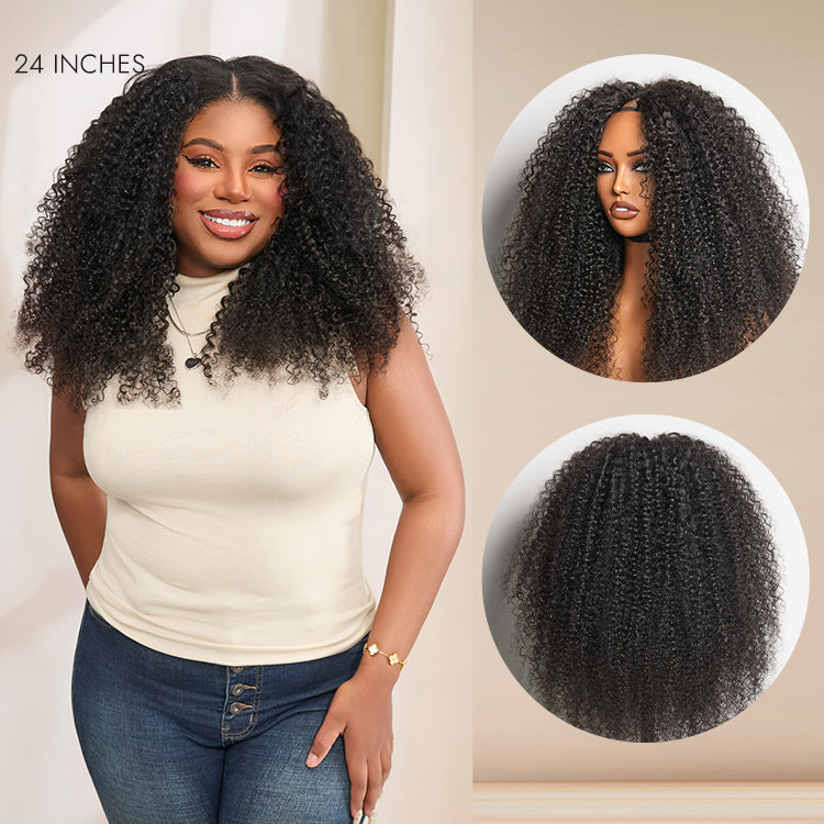 LUVME REMOVABLE SEW-IN™ Wig 180% Density  Kinky Curly / Yaki Straight Glueless V Part Flexi-Fit Drawstring Wig