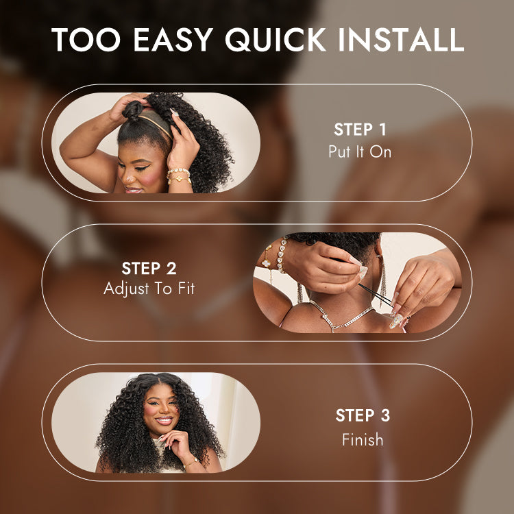 LUVME REMOVABLE SEW-IN™ Wig 180% Density  Kinky Curly / Yaki Straight Glueless V Part Flexi-Fit Drawstring Wig