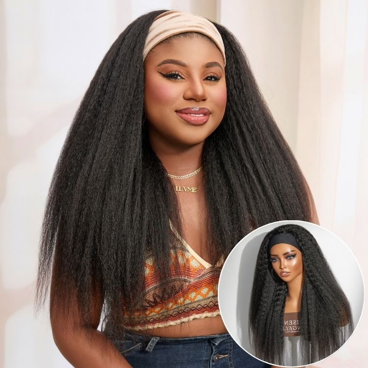 Luvme Too Easy Texture™ Wig 180% Density Kinky Straight Flexi-Fit Drawstring Glueless Headband Wig (Get Free Trendy Headbands)
