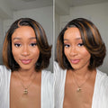 Limited Design | Toffee Brown Mix Blonde / Natural Black Layered Cut Glueless 5x5 Closure Lace Bob Wig