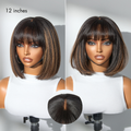 Exclusive Sale | Put On and Go Realistic Glueless Yaki Straight Bob with Bangs Minimalist Lace Wig 100% Human Hair