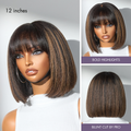 Tiktok Exclusive Deal | Put On and Go Realistic Glueless Yaki Straight Bob with Bangs Minimalist Lace Wig 100% Human Hair