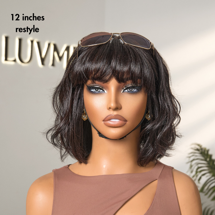 New Customers Only | Put On and Go Realistic Glueless Yaki Straight Bob with Bangs Minimalist Lace Wig 100% Human Hair