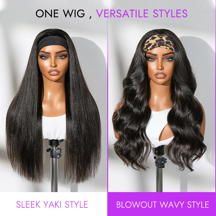 Luvme Too Easy Texture™ Wig 180% Density Yaki Straight Glueless Headband Wig Flexi-Fit Drawstring (Get Free Trendy Headbands)