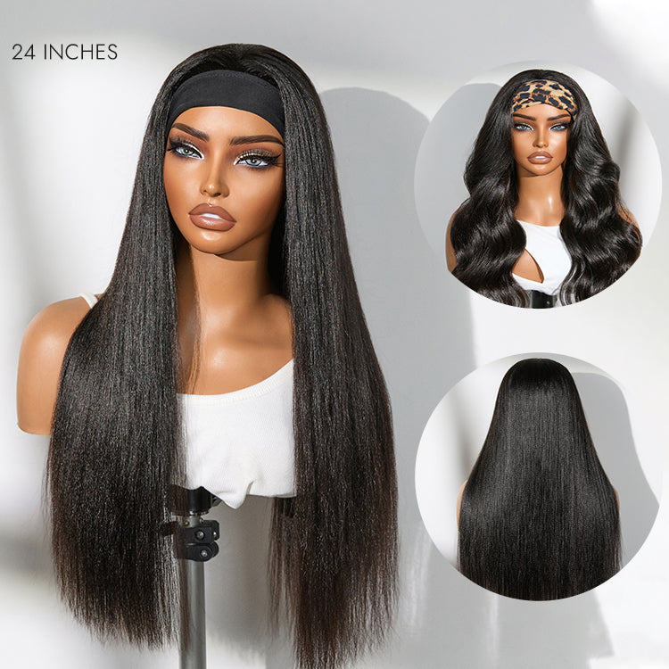 Luvme Too Easy Texture™ Wig 180% Density Yaki Straight Glueless Headband Wig Flexi-Fit Drawstring (Get Free Trendy Headbands)