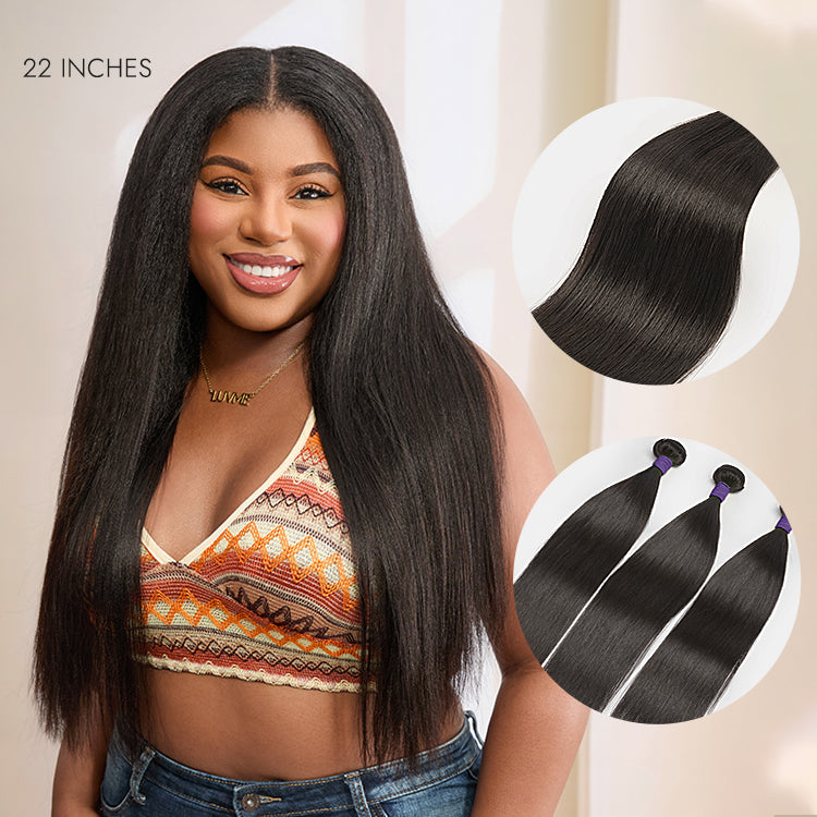 Luvme Too Easy Texture™ Yaki Straight 100% Virgin Human Hair Bundles 1pc / 3pcs - US Only