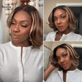 Tiktok Exclusive Deal | Blonde Highlight / Brown Highlight Short Layered Bob Wig Glueless 5x5 Closure Pre-Cut Lace Wig