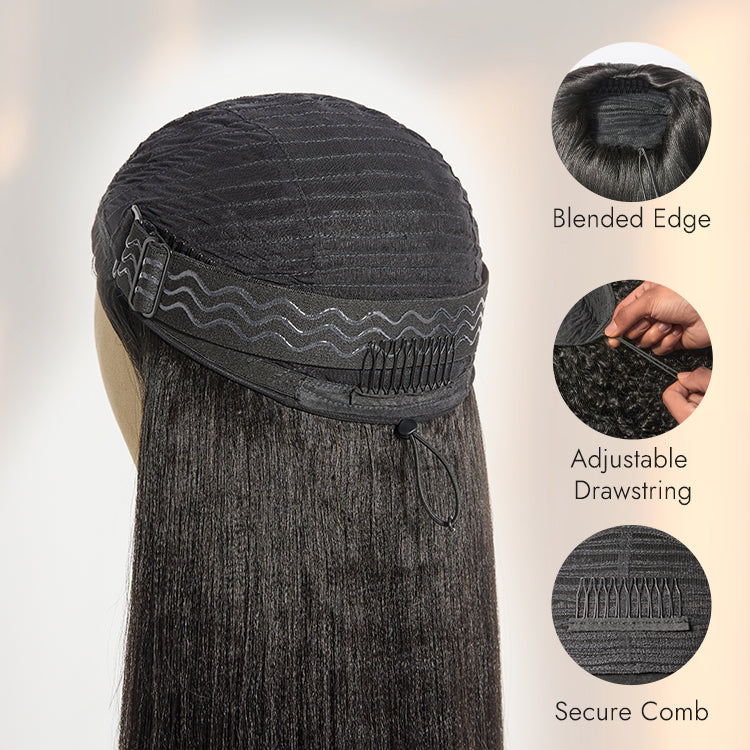 Luvme Too Easy Texture™ Wig 180% Density Yaki Straight Glueless Flexi-Fit Drawstring 3-In-1 Half Wig Human Hair