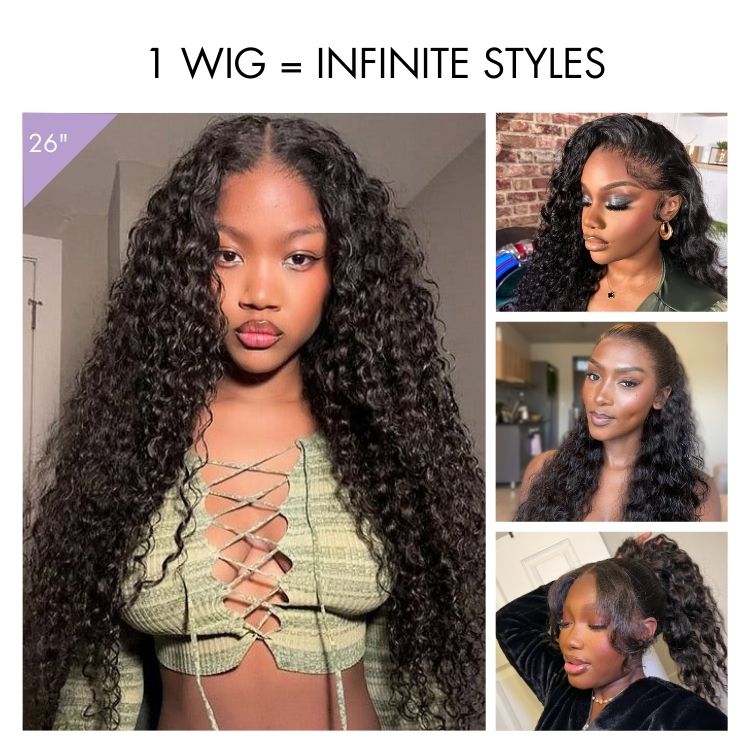 PreMax 180% / 250% Density Water Wave Glueless Flexi-Fit Drawstring 13x4 Frontal Lace Fluffy Curly Wig Pre-Cut Lace