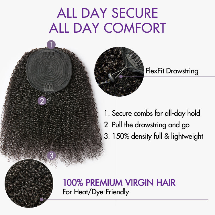 Luvme Too Easy Texture™ Kinky Curly Flexi-Fit Invisible Drawstring Clip-In Ponytail Extension Human Hair