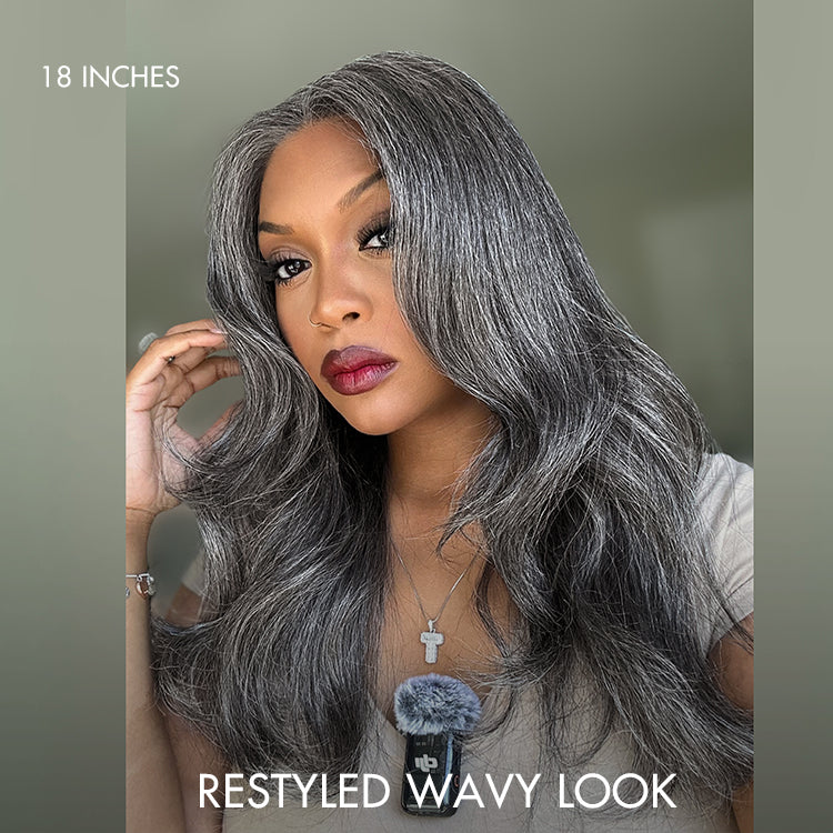 Luvme Hair 180% Density Salt and Pepper Straight Glueless Minimalist HD Lace T Part Grey Wig Pre-Cut Lace