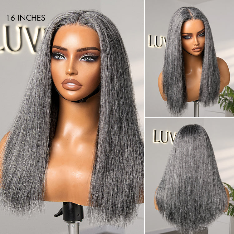 Luvme Hair 180% Density Salt and Pepper Straight Glueless Minimalist HD Lace T Part Grey Wig Pre-Cut Lace