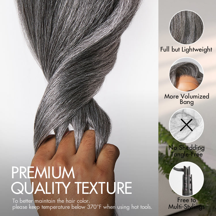 Luvme Hair 180% Density Salt and Pepper Straight Glueless Minimalist HD Lace T Part Grey Wig Pre-Cut Lace