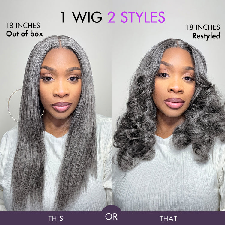 Luvme Hair 180% Density Salt and Pepper Straight Glueless Minimalist HD Lace T Part Grey Wig Pre-Cut Lace