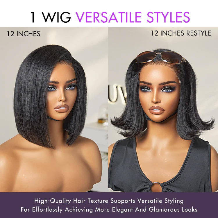 New Customers Only | Put On & Go Blunt Cut Straight Bob Minimalist HD Lace Glueless C Part Wig