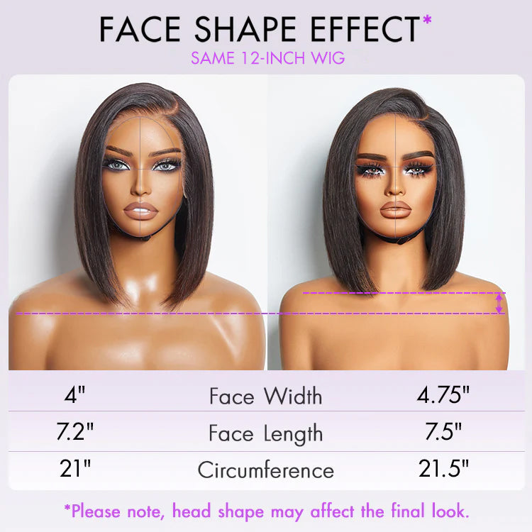 Put On & Go Blunt Cut Straight Bob Minimalist HD Lace Glueless C Part Wig  - US Only