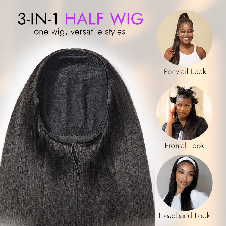 New Customers Only | Luvme Too Easy Texture™ 3-In-1 Half Wig Kinky Curly / Yaki Straight / Messy Burmese Curly Glueless Flexi-Fit Drawstring Wig