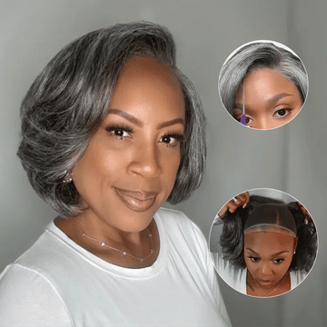 Boss Vibe Salt & Pepper Layered Bob / Body Wave Glueless Pre-Cut Minimalist Lace Grey Wig