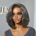 Boss Vibe Salt & Pepper Layered Bob / Body Wave Glueless Pre-Cut Minimalist Lace Grey Wig