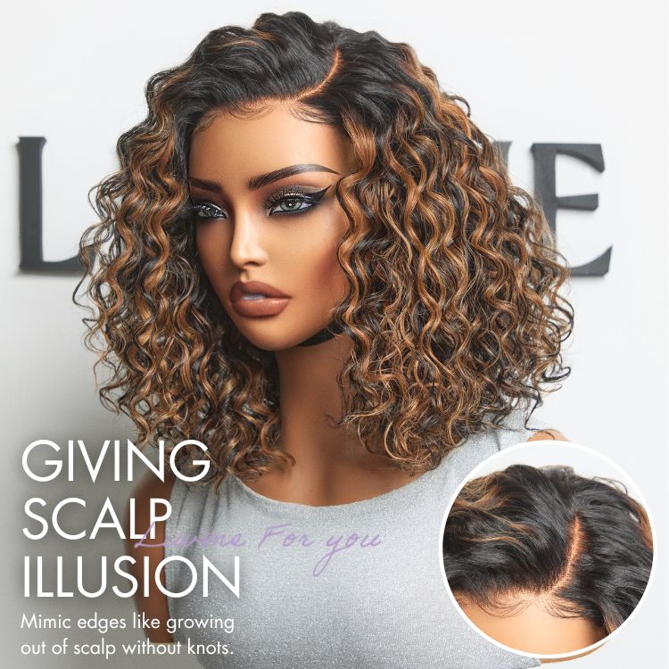 Luvme All-Day Comfort™ Wig Brown Highlight Deep Wave Glueless Minimalist HD Lace Curly Wig Pre-Cut Lace