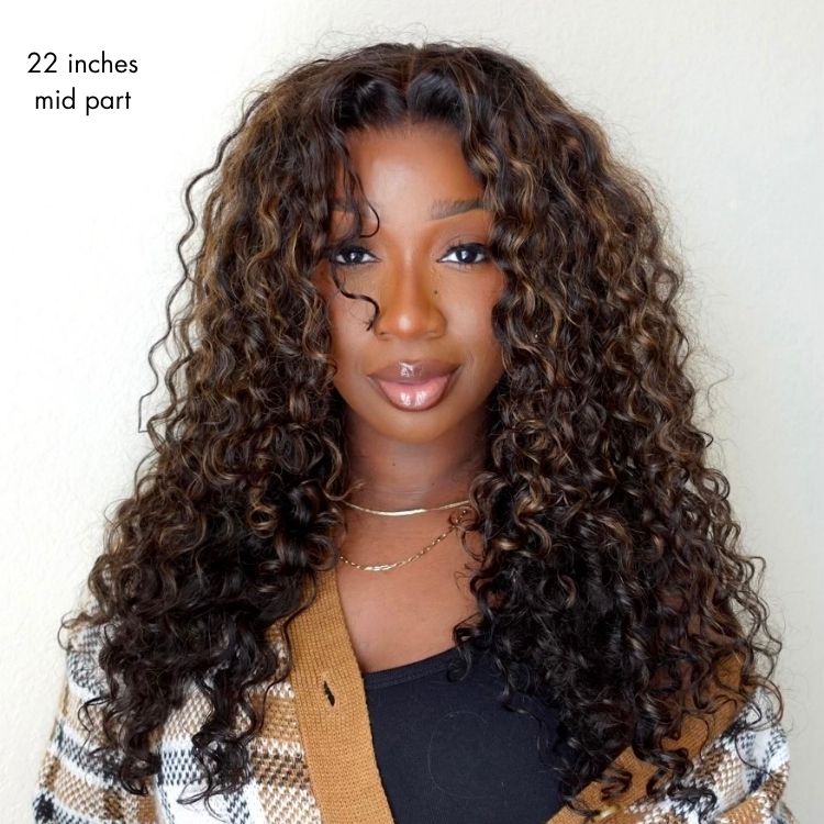 Get Free Wig | Luvme All-Day Comfort™ Wig PartingMax Brown Highlights Funmi Curly 7x6 Closure HD Lace Glueless Wig Pre Cut Lace - US Only