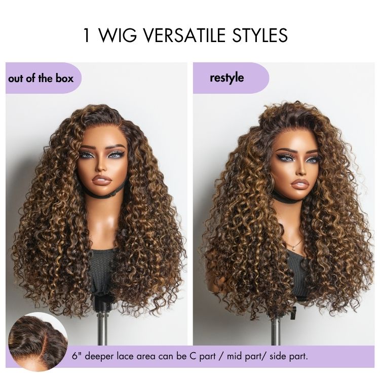 Luvme All-Day Comfort™ Wig PartingMax Brown Highlights Funmi Curly 7x6 Closure HD Lace Glueless Wig Pre Cut Lace
