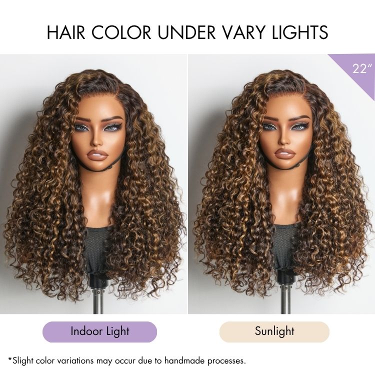 Get Free Wig | Luvme All-Day Comfort™ Wig PartingMax Brown Highlights Funmi Curly 7x6 Closure HD Lace Glueless Wig Pre Cut Lace - US Only