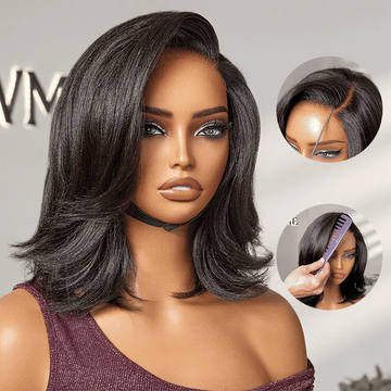 Weekly Special | Natural Look Yaki Texture Layered Bangs Bob Wig Glueless Minimalist HD Lace Human Hair Wig Pre-Cut Lace