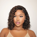 Exclusive Sale | Blonde Highlight Short Curly Glueless Minimalist HD Lace Human Hair Wig