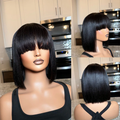 Exclusive Discount | Put On and Go Realistic Glueless Yaki Straight Bob With Bangs Minimalist HD Lace Wig 100% Human Hair