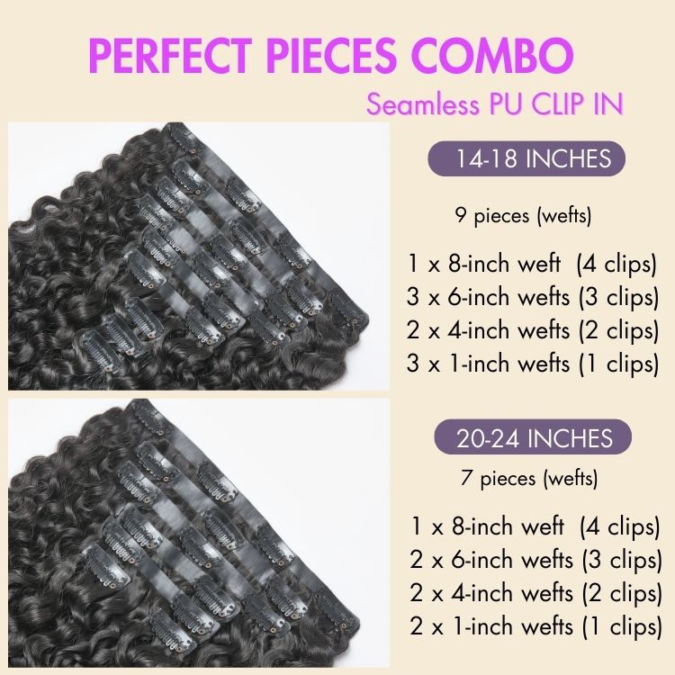 New Customers Only | Messy Burmese Curly Invisible Edge Seamless Clip in Extensions Human Hair with Free Gift