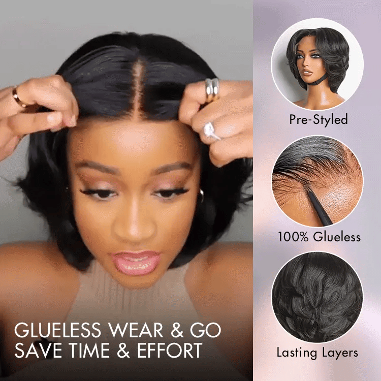 New Customers Only | 1 SEC INSTALL WIG | Elegant Boss Vibe Short Pixie Cut Natural Black / Ombre Brown Glueless Minimalist HD Lace Wig Pre Cut Lace