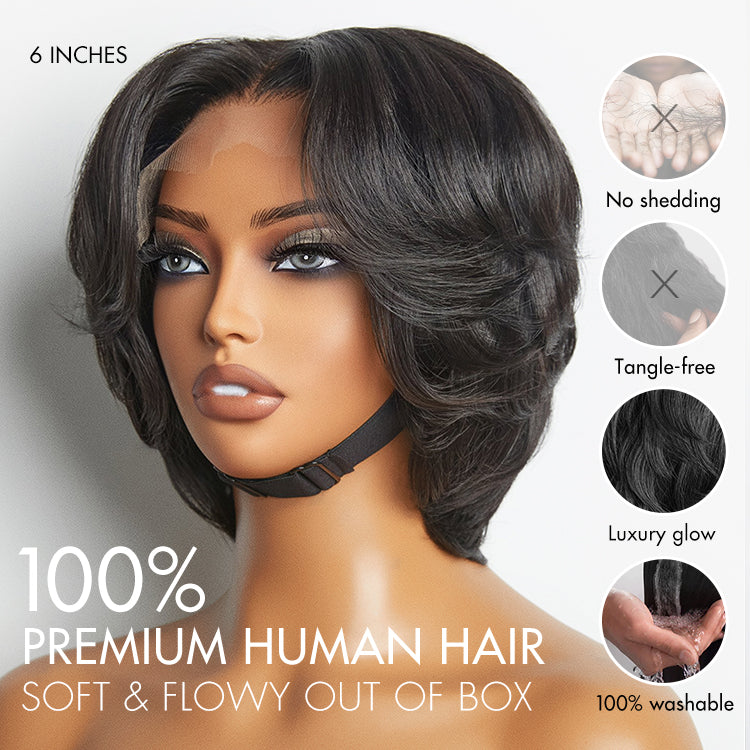New Customers Only | 1 SEC INSTALL WIG | Elegant Boss Vibe Short Pixie Cut Natural Black / Ombre Brown Glueless Minimalist HD Lace Wig Pre Cut Lace
