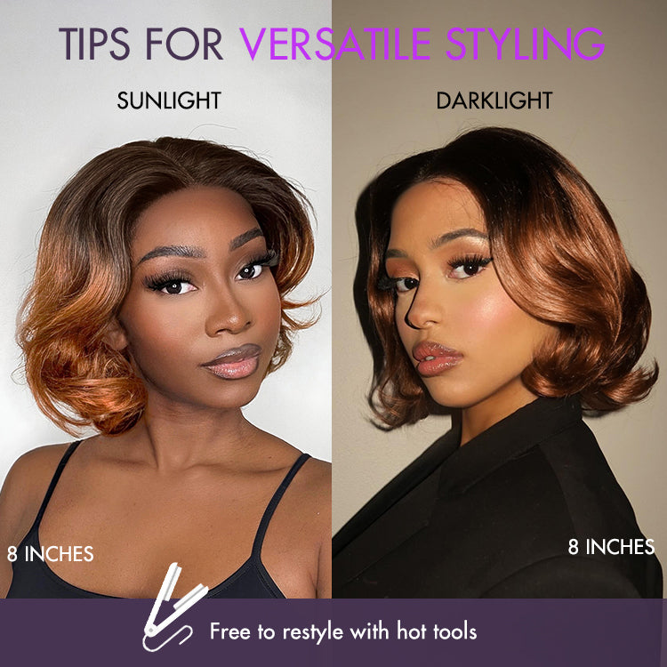 1 SEC INSTALL WIG | Elegant Boss Vibe Short Pixie Cut Natural Black / Ombre Brown Glueless Minimalist HD Lace Wig Pre Cut Lace
