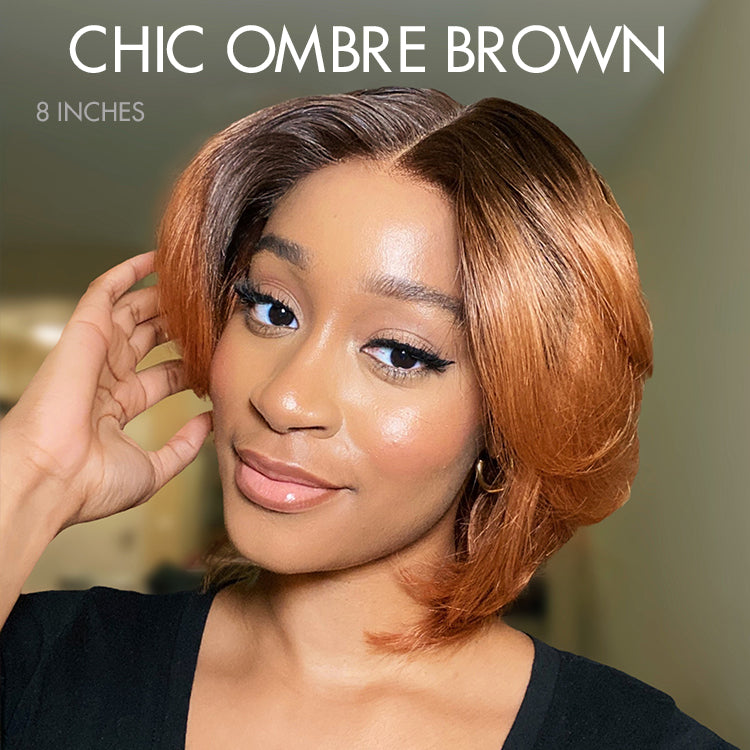 1 SEC INSTALL WIG | Elegant Boss Vibe Short Pixie Cut Natural Black / Ombre Brown Glueless Minimalist HD Lace Wig Pre Cut Lace