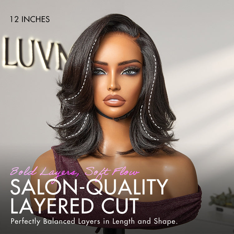 Weekly Special | Natural Look Yaki Texture Layered Bangs Bob Wig Glueless Minimalist HD Lace Human Hair Wig Pre-Cut Lace