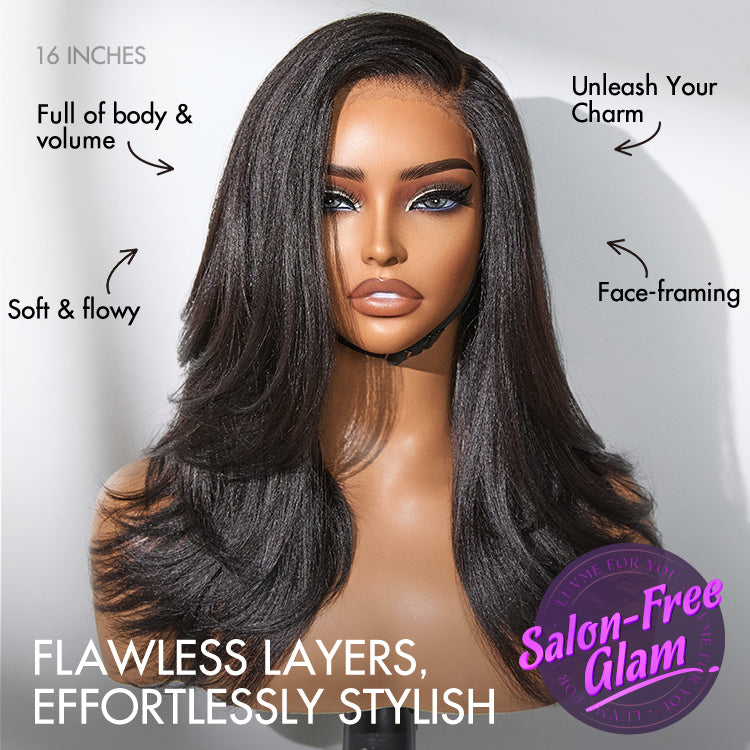 Weekly Special | Natural Look Yaki Texture Layered Bangs Bob Wig Glueless Minimalist HD Lace Human Hair Wig Pre-Cut Lace