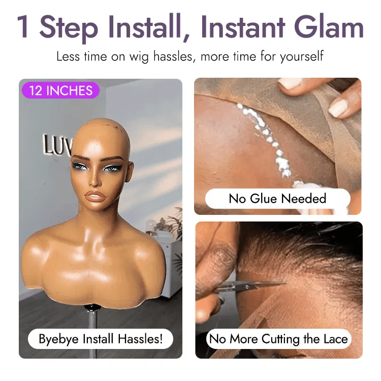 Beginner Friendly Water Wave Minimalist Lace Glueless Short Curly Wig with Bangs