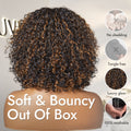 1 SEC INSTALL WIG | Brown Highlight Water Wave Natural Scalp Glueless Minimalist Lace Short Curly Wig with Bangs