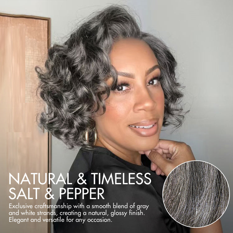 New Customers Only | Elegant Salt & Pepper Grey Wig Loose Body Wave Glueless Minimalist Lace Short Wig Pre-Cut Lace