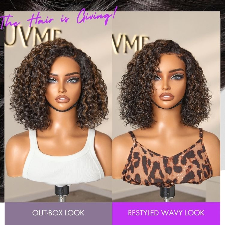 Weekly Special | Blonde Highlight Short Curly Glueless Minimalist HD Lace Human Hair Wig