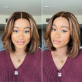 Tiktok Exclusive Deal | Blonde Highlight / Brown Highlight Short Layered Bob Wig Glueless 5x5 Closure Pre-Cut Lace Wig