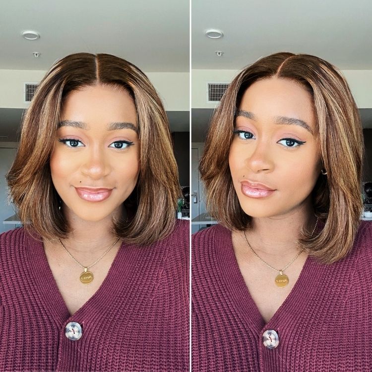 Tiktok Exclusive Deal | Blonde Highlight / Brown Highlight Short Layered Bob Wig Glueless 5x5 Closure Pre-Cut Lace Wig